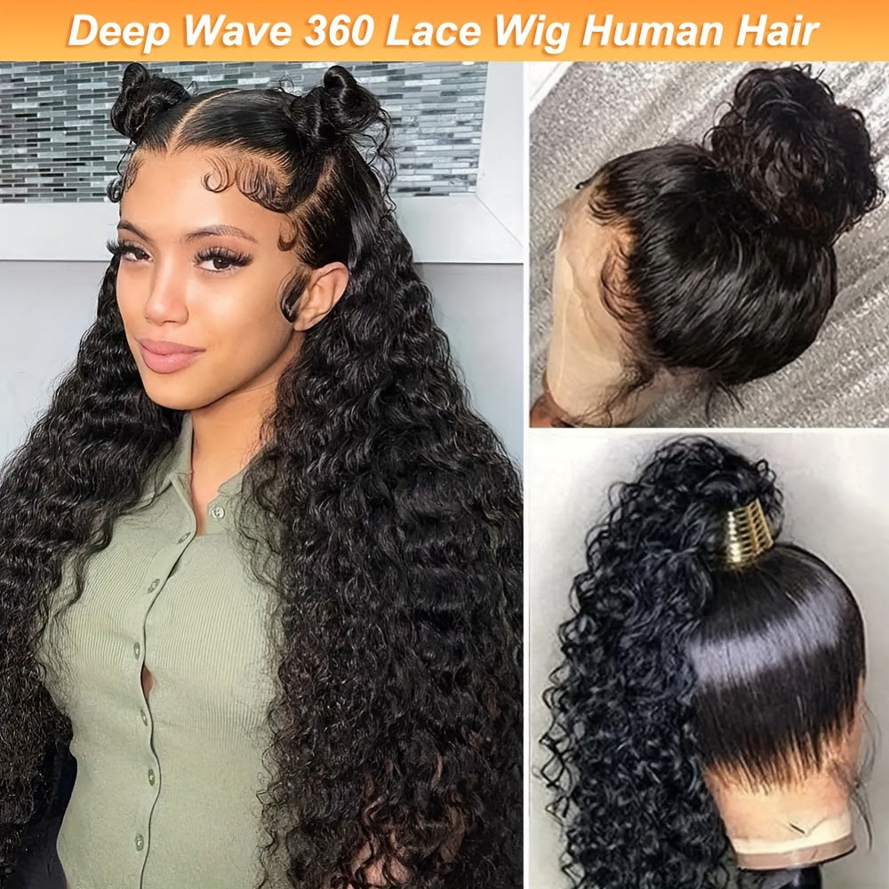 Doheroine Deep Wave 360 HD Lace Wig - 180% Density with Pre-Plucked Baby Hair for a Natural, Voluminous Look